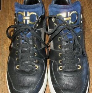 SALVATORE FERRAGAMO SHOES HI TOPS BLACK BLUE GOLD